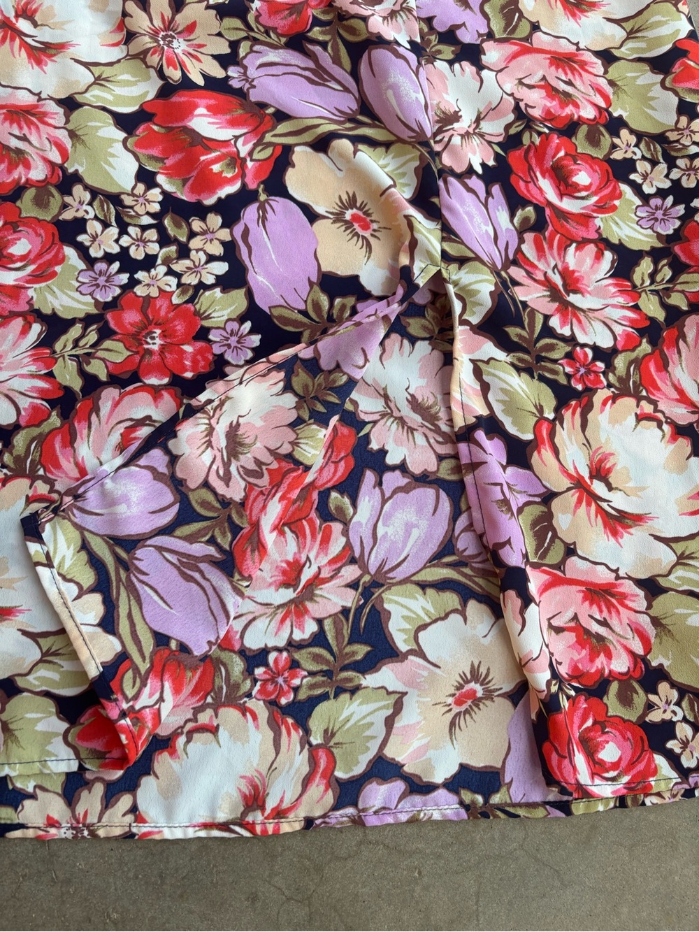 Lily Rose Floral Puff Sleeve Smocked A-Line Dress XL Black Purple Red Cream Tie - Picture 7 of 7